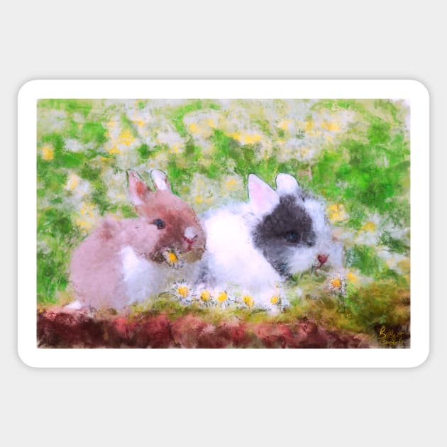 Springtime Bunnies Impressionist Painting Sticker by BonBonBunny